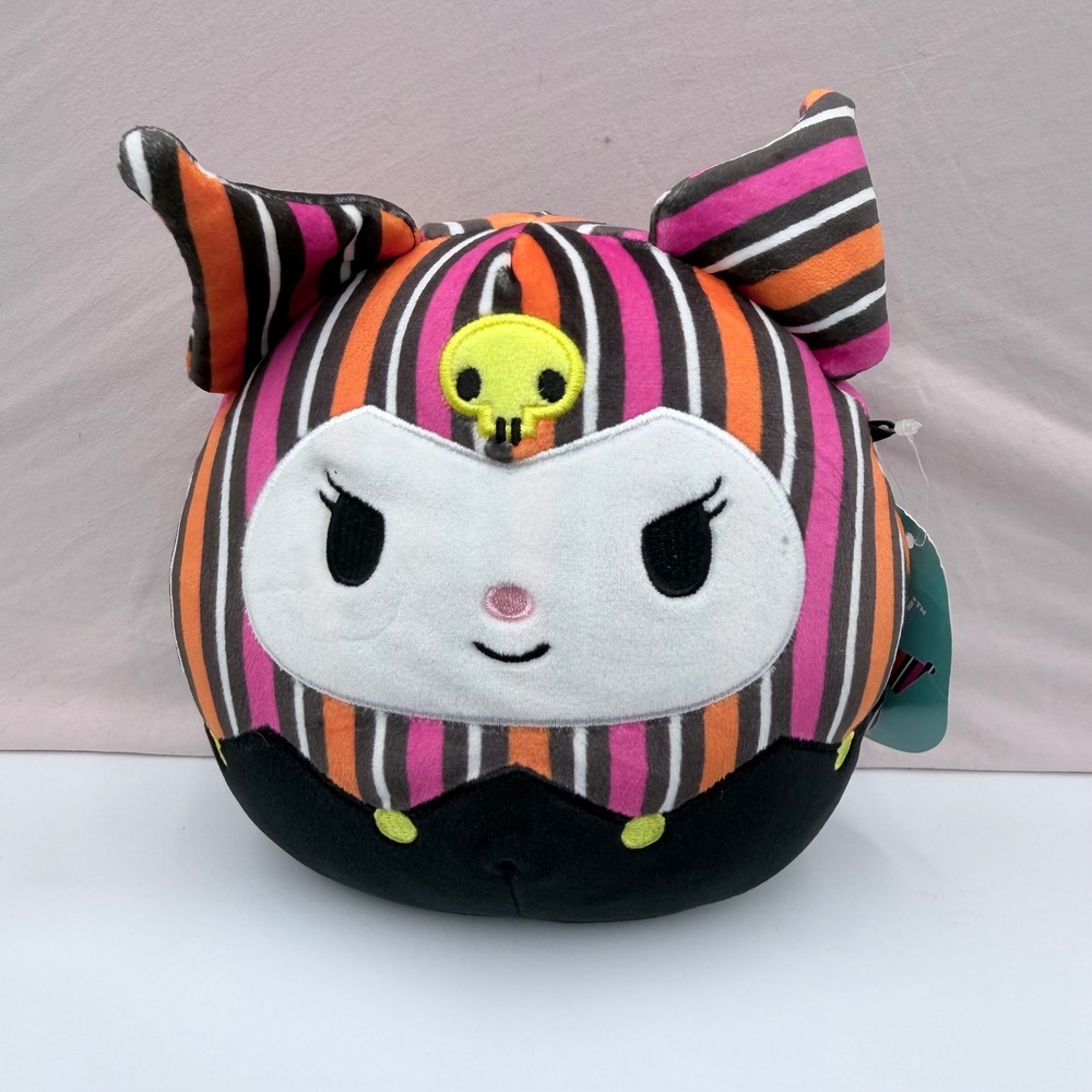 Squishmallows Sanrio Kuromi Halloween 2024 Striped Jester Hat Skull Plush 8 inch